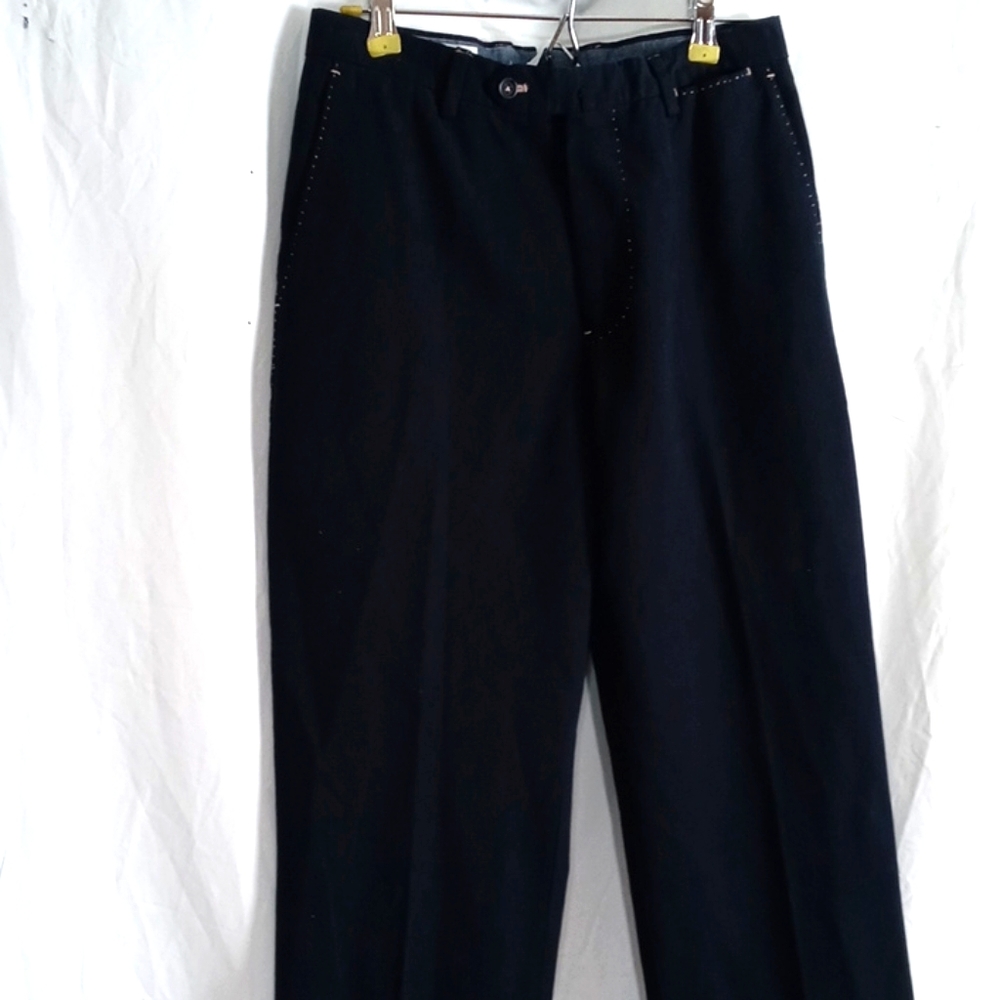 Luigi Borrelli black flat front straight leg pants